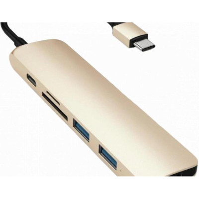 Мультипортовий адаптер Satechi Aluminum Type-C Slim Multi-Port Adapter 4K V2 Gold (ST-SCMA2G)