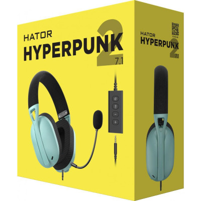 Навушники з мікрофоном HATOR Hyperpunk 2 USB 7.1 Black/Mint (HTA-848)