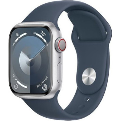 Смарт-годинник Apple Watch Series 9 GPS + Cellular 41mm Silver Alu. Case w. Storm Blue S.Band - S/M (MRHV3)