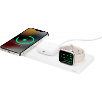 Бездротовий зарядний пристрій Belkin BOOST CHARGE PRO 3-in-1 Wireless Charging Pad with MagSafe White (HPU82, WIZ016vfWH)