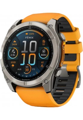 Спортивний годинник Garmin Fenix 8 47mm AMOLED Sapphire Titanium w. Spark Orange/Graphite Silicone Band (010-02904-10/11)