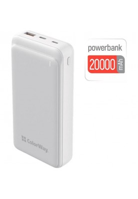 Зовнішній акумулятор (павербанк) ColorWay Slim 20000mAh White (CW-PB200LPG3WT-PD)