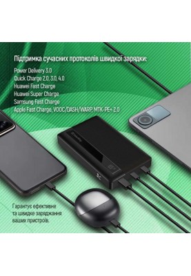 Зовнішній акумулятор (павербанк) ColorWay 20000mAh 65W Black (CW-PB200LPA3BK-PDD)