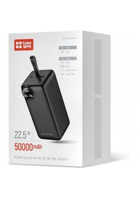 Зовнішній акумулятор (павербанк) ColorWay 50000mAh 22.5W Black (CW-PB500LPA4BK-PDD)