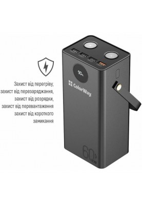 Зовнішній акумулятор (павербанк) ColorWay 60000 mAh Powerful Black (CW-PB600LPA5BK-PDD)