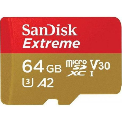 Карта пам'яті SanDisk 64 GB microSDXC UHS-I Extreme A2 + SD adapter (SDSQXAH-064G-GN6AA)