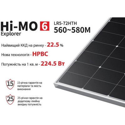 Монокристалічна сонячна панель Longi Solar LR5-72HTH-580M