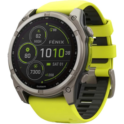 Спортивний годинник Garmin Fenix 8 51mm Solar Sapphire Titanium w. Amp Yellow/Graphite Silicone Band (010-02907-20/21)
