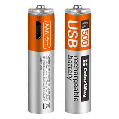 Акумулятор (microUSB роз'єм) ColorWay AAA 400mAh Li-Pol 2шт USB (CW-UBAAA-01)