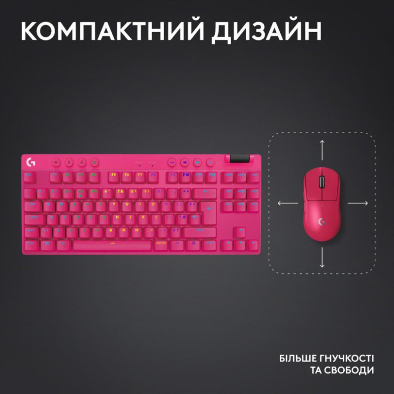Клавіатура Logitech G Pro X TKL Lightspeed Tactile Magenta (920-012159)