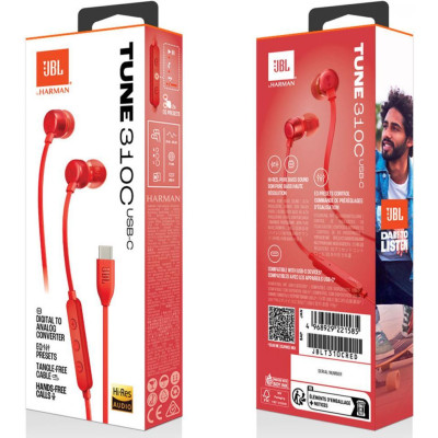 Навушники з мікрофоном JBL Tune 310C Red (JBLT310CRED)
