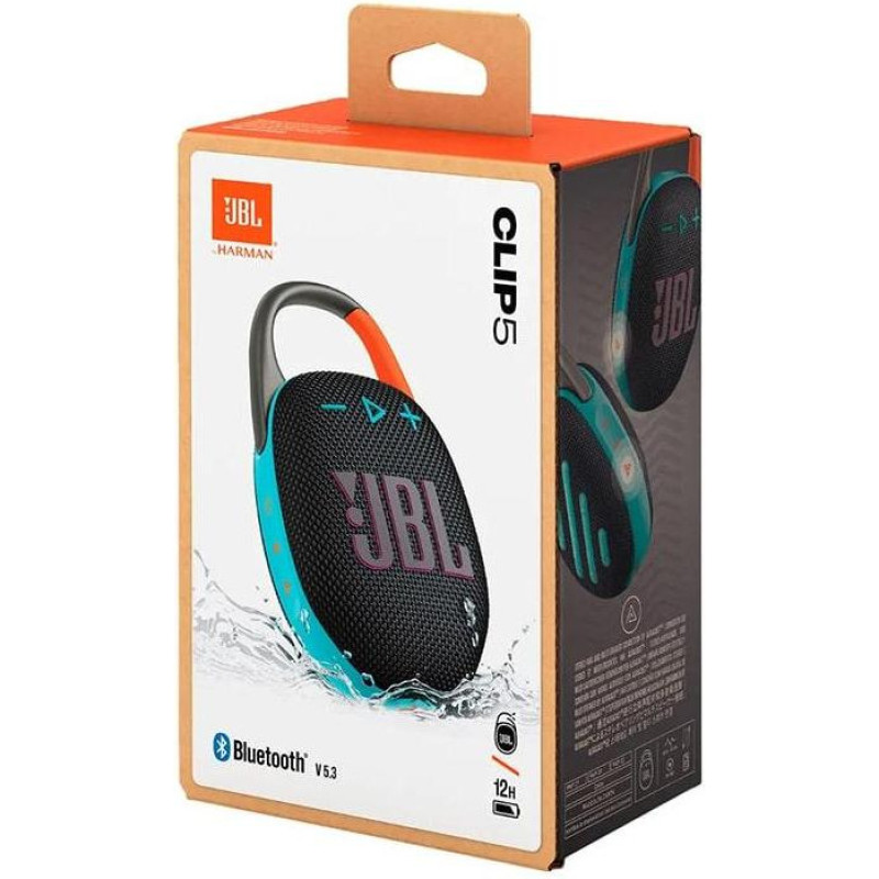 Портативна колонка JBL Clip 5 Black Orange (JBLCLIP5BLKOAM)