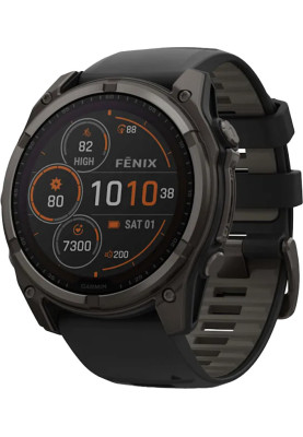 Спортивний годинник Garmin Fenix 8 51mm Solar Sapphire Carbon Gray DLC Titanium w. Black/Pebble Gray S. Band (010-02907-10/11)