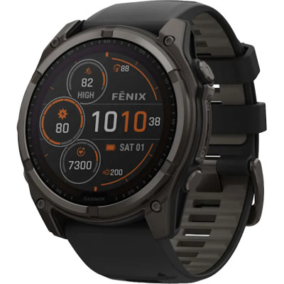Спортивний годинник Garmin Fenix 8 51mm Solar Sapphire Carbon Gray DLC Titanium w. Black/Pebble Gray S. Band (010-02907-10/11)