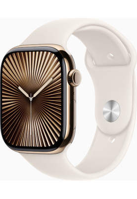 Смарт-годинник Apple Watch Series 10 GPS + Cellular 46mm Gold Titanium Case w. Starlight Sport Band - S/M (MWYX3)