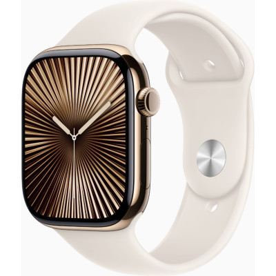 Смарт-годинник Apple Watch Series 10 GPS + Cellular 46mm Gold Titanium Case w. Starlight Sport Band - S/M (MWYX3)