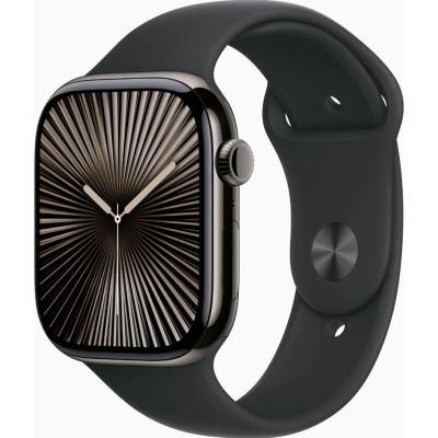 Смарт-годинник Apple Watch Series 10 GPS + Cellular 46mm Slate Titanium Case w. Black Sport Band - M/L (MWYE3)