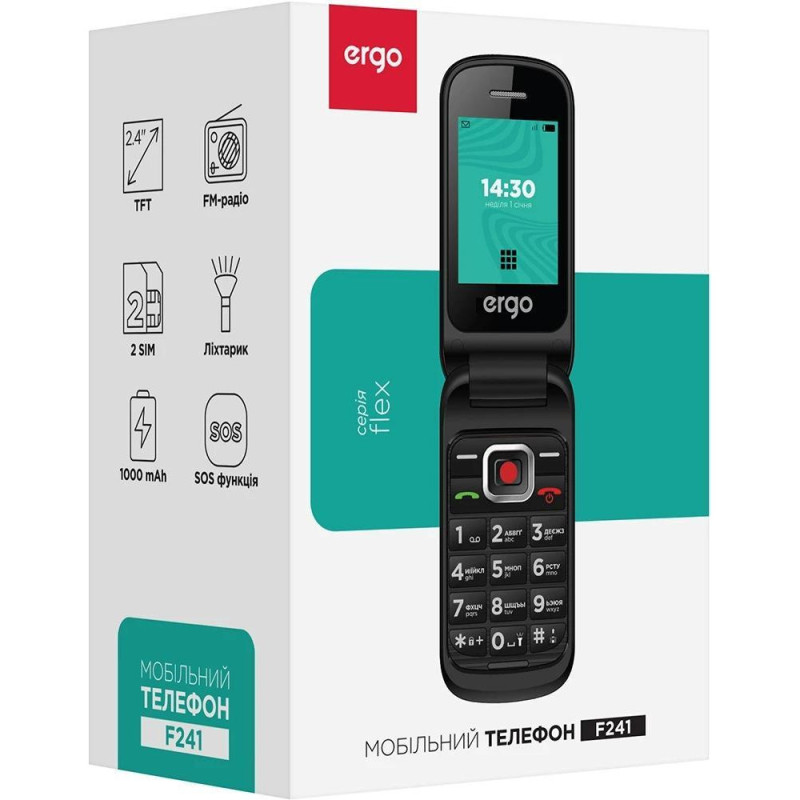 Мобільний телефон (бабушкофон) ERGO F241 Black