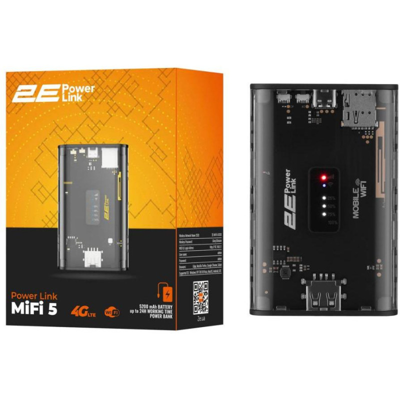 Модем 4G/3G + Wi-Fi роутер 2E PowerLink MiFi-5 (694743655339)