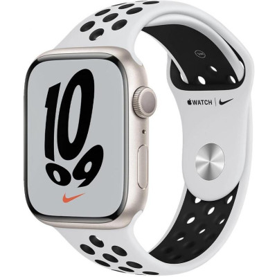 Смарт-годинник Apple Watch Nike Series 7 GPS 41mm Starlight Aluminum Case w. Pure Platinum/Black Nike Sport Band (MKN33)