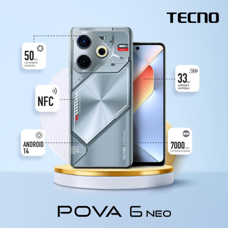 Смартфон Tecno POVA 6 Neo LI6 8/128GB Starry Silver (4894947023620)