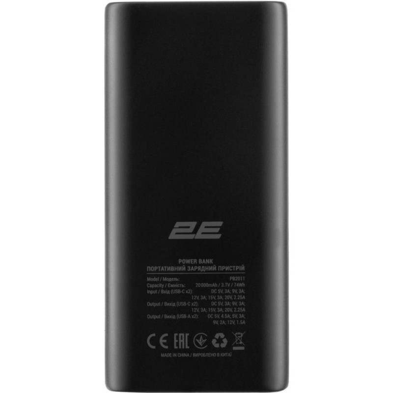 Зовнішній акумулятор (павербанк) 2E 20000mAh 45W PD QC Black (2E-PB2011-BLACK)