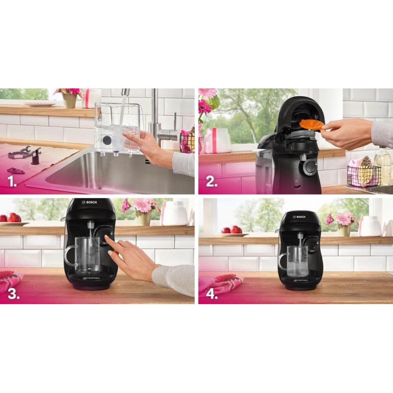Капсульна кавоварка еспресо Bosch Tassimo Happy friendly black TAS102E