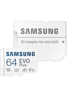 Карта пам'яті Samsung 64 GB microSDXC Class 10 UHS-I U1 V10 A1 EVO Plus + SD Adapter MB-MC64KA