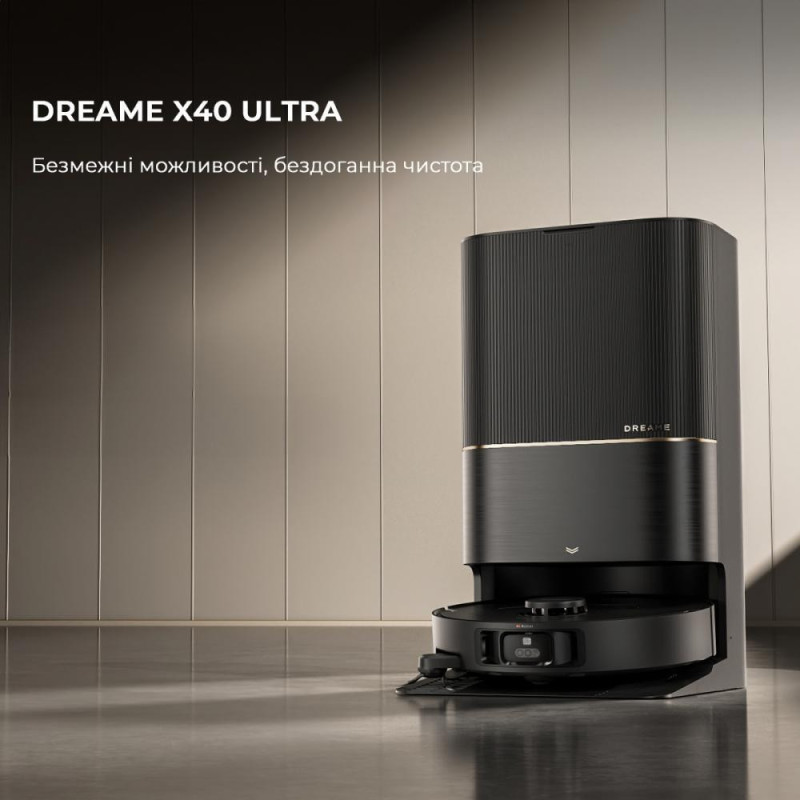 Робот-пилосос з вологим прибиранням Dreame X40 Ultra Black
