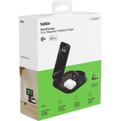 Бездротовий зарядний пристрій Belkin 3в1 Magnetic Foldable Black (WIZ029VFBK)