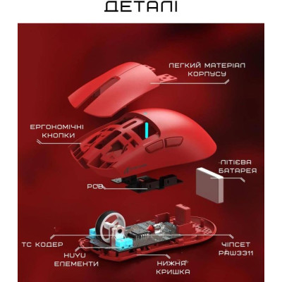 Миша ATTACK SHARK X11 Wireless Gaming Mouse with Charging Dock Red