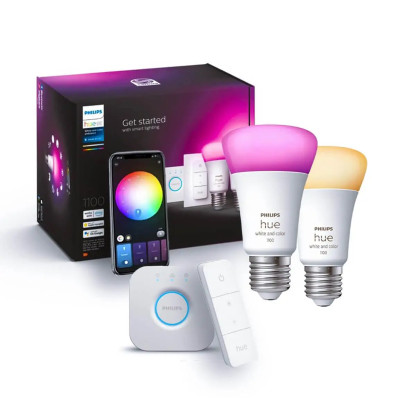 Стартовий комплект Philips Hue E27 White 1100лм 75Вт 2 шт. + Philips Hue Dimmer Switch V2 + Philips Hue Bridge, Apple HomeKit