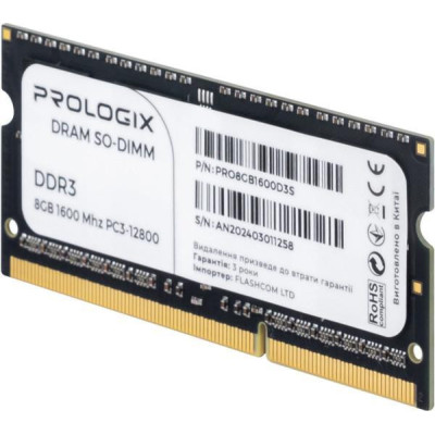 Пам'ять для ноутбуків Prologix 8 GB SO-DIMM DDR3 1600 MHz (PRO8GB1600D3S)