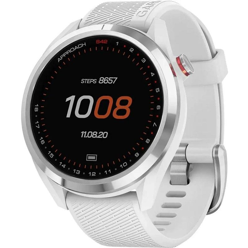 Смарт-годинник Garmin Approach S42 Polished Silver with White Band (010-02572-01)