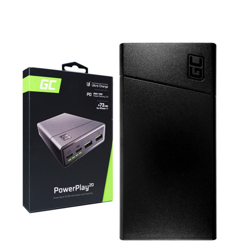 Зовнішній акумулятор (павербанк) Green Cell GC PowerPlay20 20000mAh, 18W Black (PBGC03)