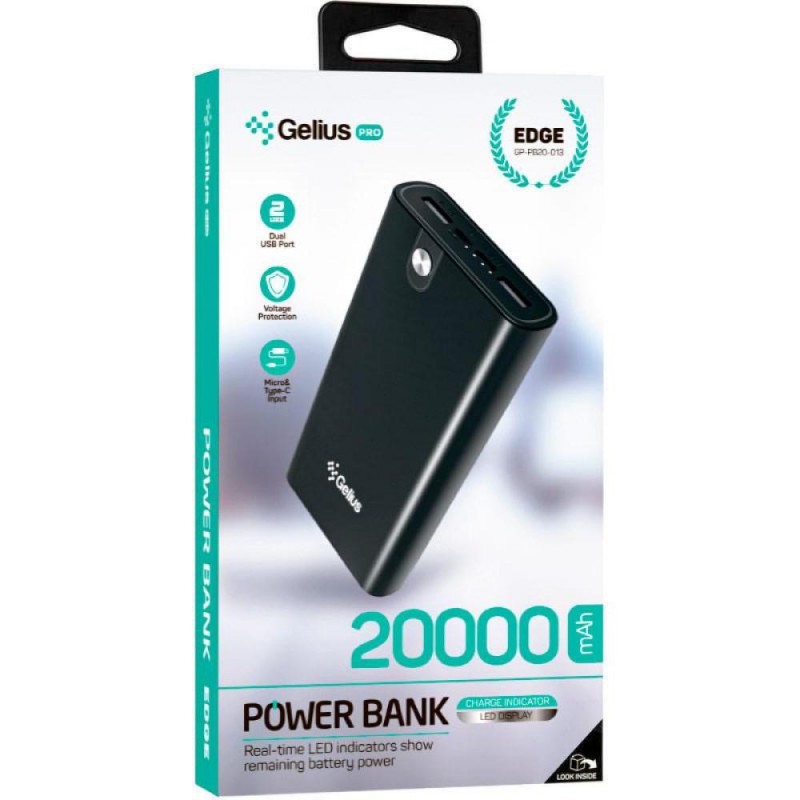 Зовнішній акумулятор (павербанк) Gelius Pro Edge GP-PB20-013 20000mAh Black (00000083633)