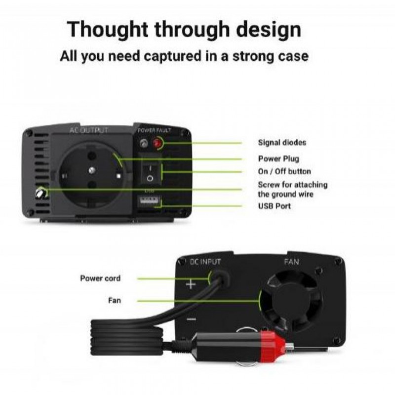 Перетворювач DC-AC Green Cell INV06 12/220В 150/300W