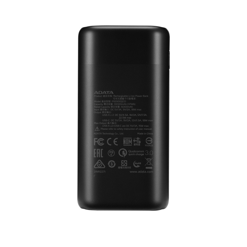 Зовнішній акумулятор (павербанк) ADATA P10000QCD 10000mAh Black (AP10000QCD-DGT-CBK)