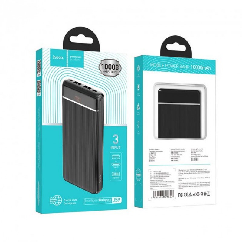 Зовнішній акумулятор (павербанк) Hoco J59 Power Bank 10000mAh Black