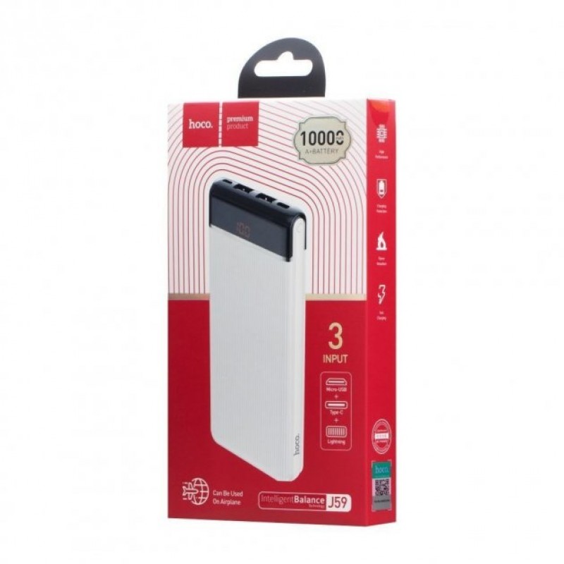 Зовнішній акумулятор (павербанк) Hoco J59 Power Bank 10000mAh White