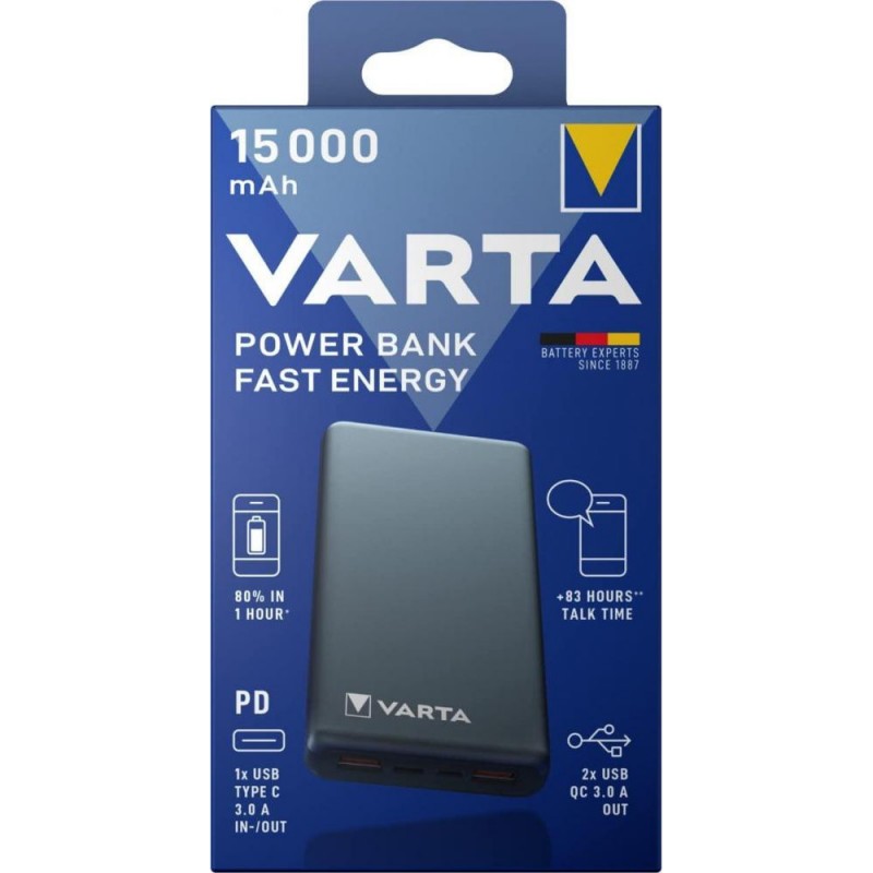 Зовнішній акумулятор Varta Power Bank Fast Energy 15000 mAh Silver (57982)