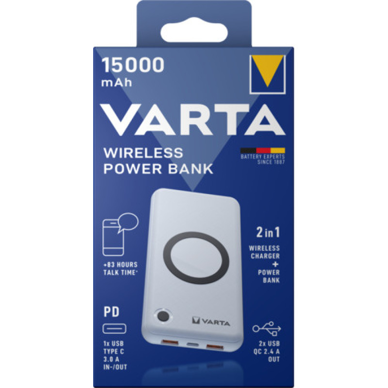 Зовнішній акумулятор (павербанк) Varta Wireless Power Bank 15000 mAh (57908)