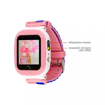 Дитячий розумний годинник AmiGo GO004 Splashproof Camera+LED Pink
