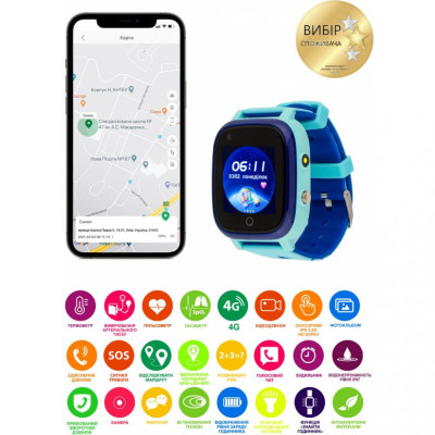 Дитячий розумний годинник AmiGo GO005 4G WIFI Thermometer Blue