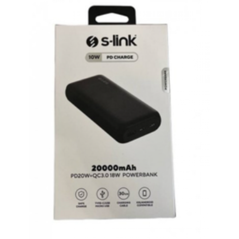 Зовнішній акумулятор (павербанк) S-link PD20W+QC 3.0 Black