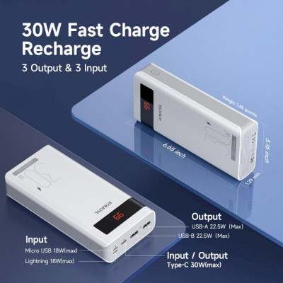 Зовнішній акумулятор (павербанк) Romoss Sense 8PS Pro 30W 30000mAh White (PHP30-892-1133H)