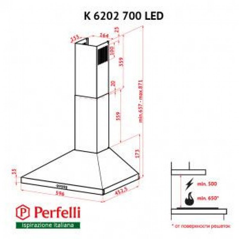 Витяжка купольна Perfelli K 6202 BL 700 LED