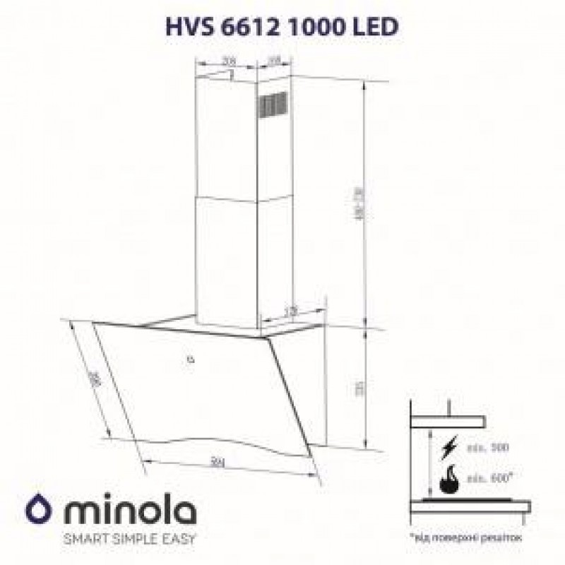 Похила витяжка Minola HVS 6612 1000 BL LED