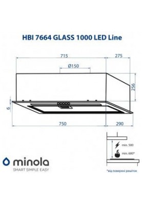 Вбудована витяжка Minola HBI 7664 BL GLASS 1000 LED Line
