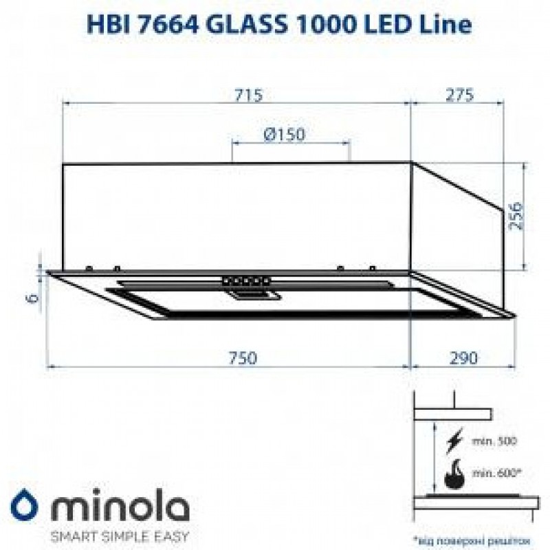Вбудована витяжка Minola HBI 7664 BL GLASS 1000 LED Line